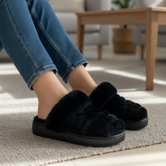 Black Furry Platform Crocs Sz10 - Picture 2 of 6